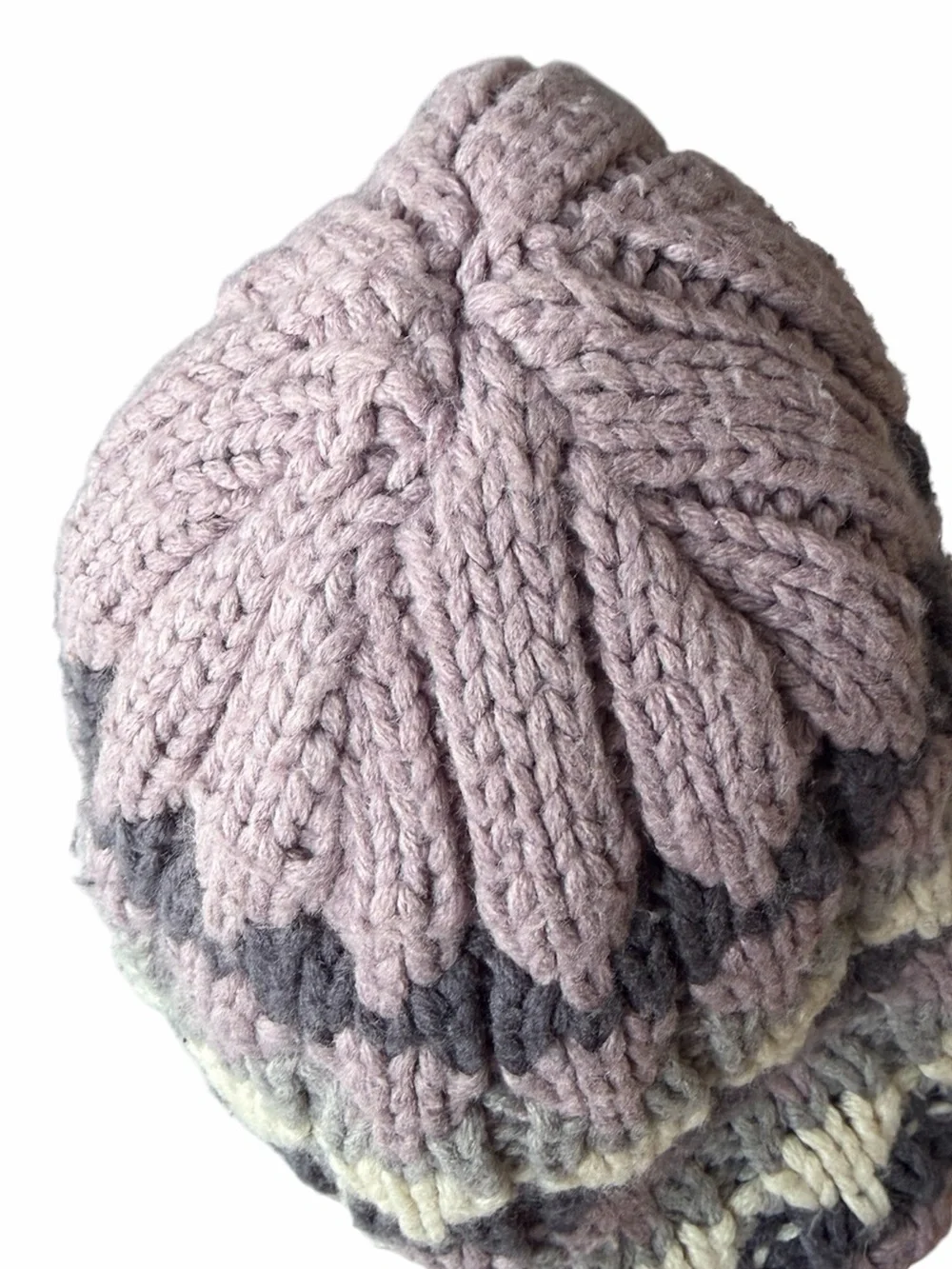 The North Face Briar Beanie Fair Isle Knit Hat Lavender Gray Cream Winter Sports